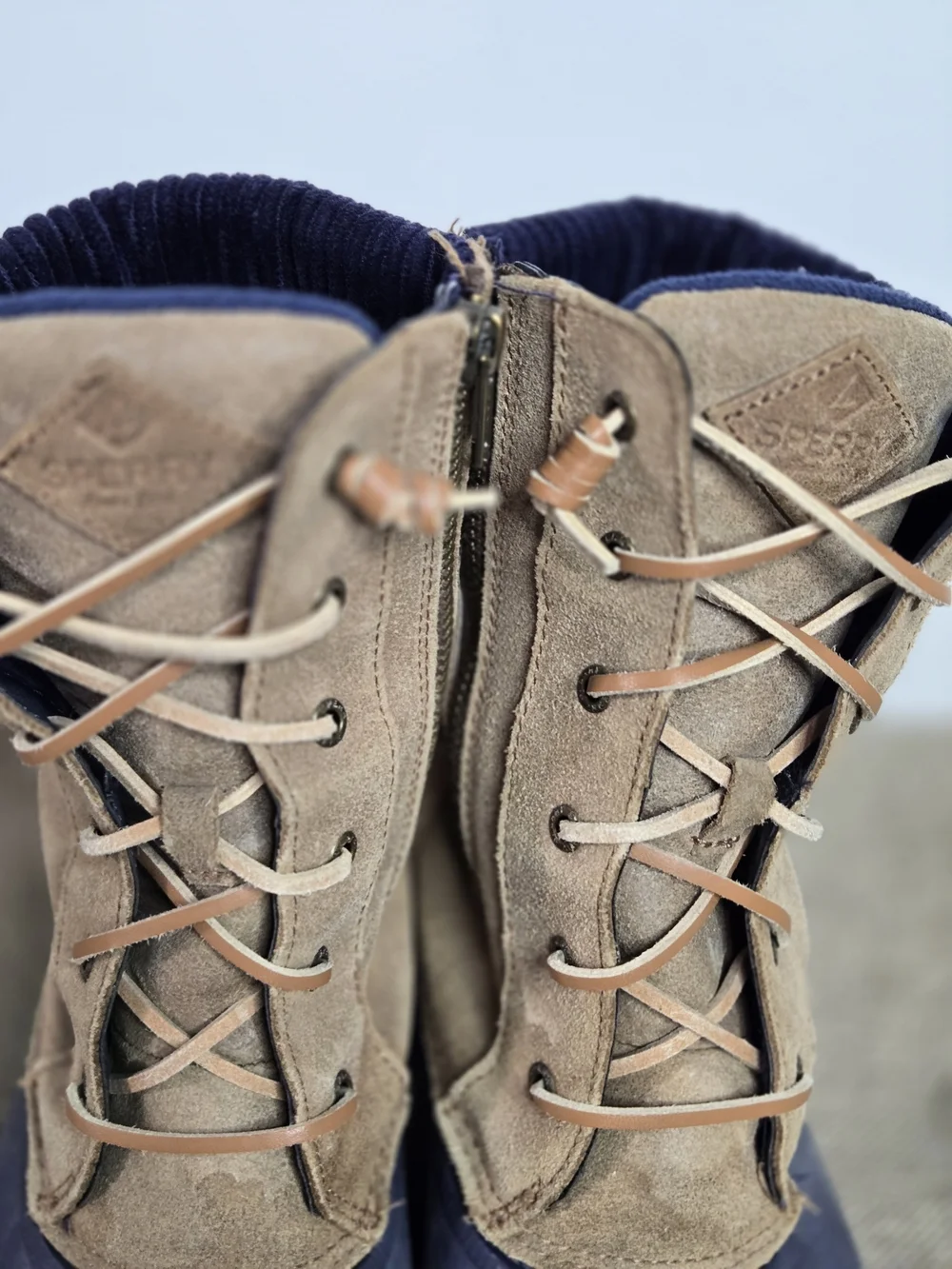 Womens Sperry Navy & Khaki Lace-Up Waterproof Boots Size 8